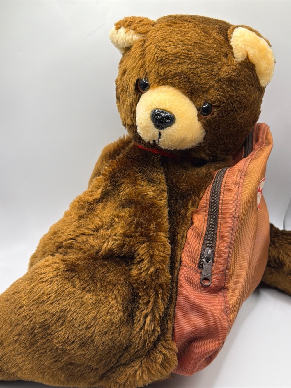 Vintage Backpack Hug a Pet Brown Bear Plush Purse 18" No Straps, 1980s, Read